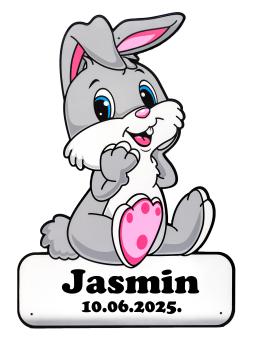 Geburtstafel Hase grau - personalisierbar - 70x100cm